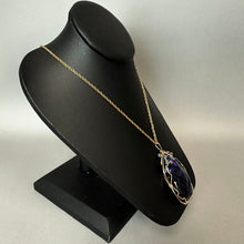 Load image into Gallery viewer, Artisan Purple Dichroic Art Glass Goldtone Wire-Wrapped Pendant on 22" Chain (2.5")

