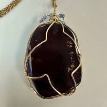 Load image into Gallery viewer, Artisan Purple Dichroic Art Glass Goldtone Wire-Wrapped Pendant on 22" Chain (2.5")
