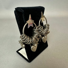 Load image into Gallery viewer, Vintage Silvertone Stars &amp; Hearts Charm Ring Earrings (2.5")
