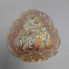 Load image into Gallery viewer, Marigold Carnival Glass Berries &amp; Leaves Triangular Dish (~2x7x7)
