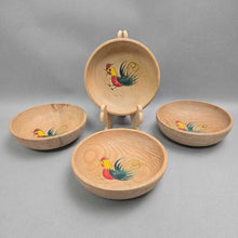 Load image into Gallery viewer, Set of 4 Vintage Wooden Painted Rooster Bowls (~2x6x6)
