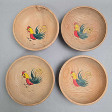 Load image into Gallery viewer, Set of 4 Vintage Wooden Painted Rooster Bowls (~2x6x6)
