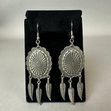 Load image into Gallery viewer, Western Concho Dream Catcher Antiqued Silvertone Earrings (3.25")
