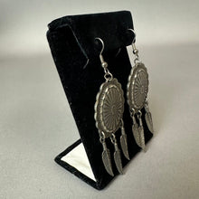 Load image into Gallery viewer, Western Concho Dream Catcher Antiqued Silvertone Earrings (3.25")
