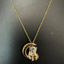 Load image into Gallery viewer, Vintage Sterling Gold Plated Teddy Bear Moon Pendant on 24" Gold Filled Chain (0.75")
