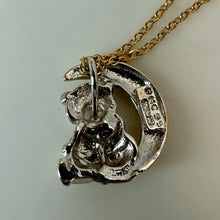 Load image into Gallery viewer, Vintage Sterling Gold Plated Teddy Bear Moon Pendant on 24" Gold Filled Chain (0.75")
