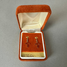 Load image into Gallery viewer, Vintage Gold Filled w/ 14K Gold Posts Cross Dangle Earrings (0.75")
