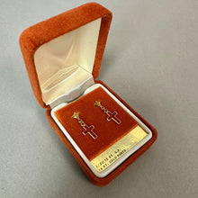 Load image into Gallery viewer, Vintage Gold Filled w/ 14K Gold Posts Cross Dangle Earrings (0.75")
