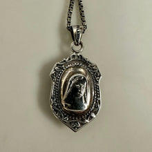 Load image into Gallery viewer, Vintage Irish Sterling Blessed Mother Connemara Marble Pendant on 24" Chain (1.25")
