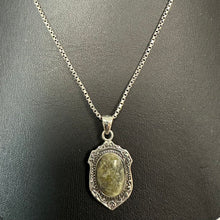 Load image into Gallery viewer, Vintage Irish Sterling Blessed Mother Connemara Marble Pendant on 24" Chain (1.25")
