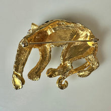 Load image into Gallery viewer, Vintage Goldtone Rhinestone Enamel Red Eye Leopard Brooch Pin (2")
