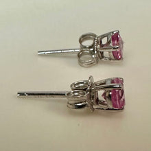 Load image into Gallery viewer, 14K White Gold Pink Topaz Stud Earrings (0.7g)
