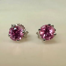 Load image into Gallery viewer, 14K White Gold Pink Topaz Stud Earrings (0.7g)
