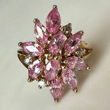 Load image into Gallery viewer, 10K Gold Simulated Pink &amp; White Topaz Cocktail Ring sz 6.25 (4.7g)
