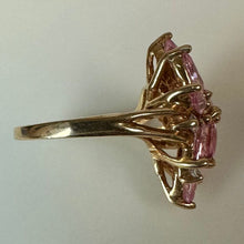 Load image into Gallery viewer, 10K Gold Simulated Pink &amp; White Topaz Cocktail Ring sz 6.25 (4.7g)
