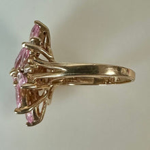 Load image into Gallery viewer, 10K Gold Simulated Pink &amp; White Topaz Cocktail Ring sz 6.25 (4.7g)

