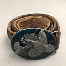 Load image into Gallery viewer, Vintage Rustic Brown Leather Belt w/Pewter Turkey Buckle by Siskiyou (42")
