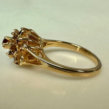 Load image into Gallery viewer, Gold Plated Red &amp; Clear Crystal Cocktail Ring sz 5.75
