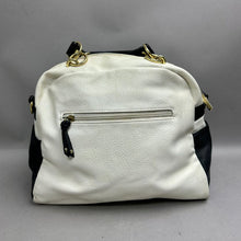 Load image into Gallery viewer, Olivia &amp; Joy Cream &amp; Black Faux Leather Satchel Purse 11x15x4")
