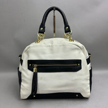 Load image into Gallery viewer, Olivia &amp; Joy Cream &amp; Black Faux Leather Satchel Purse 11x15x4")
