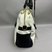 Load image into Gallery viewer, Olivia &amp; Joy Cream &amp; Black Faux Leather Satchel Purse 11x15x4")
