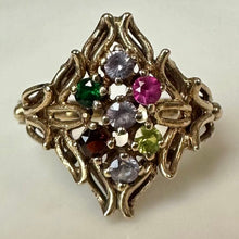 Load image into Gallery viewer, Vintage 10K Gold Topaz Emerald Garnet Mother's Ring sz 6 (3.6g)
