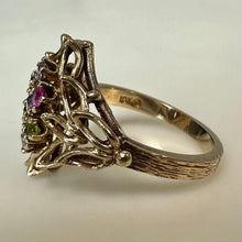 Load image into Gallery viewer, Vintage 10K Gold Topaz Emerald Garnet Mother's Ring sz 6 (3.6g)
