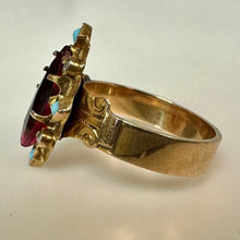 Load image into Gallery viewer, Antique Victorian 10K Gold Garnet Turquoise Seed Pearl Ring sz 6.5 As-Is (4.1g)
