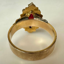 Load image into Gallery viewer, Antique Victorian 10K Gold Garnet Turquoise Seed Pearl Ring sz 6.5 As-Is (4.1g)
