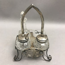 Load image into Gallery viewer, Vintage Victorian Cut Glass Condiment Set Silverplate Caddy (6")

