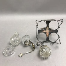 Load image into Gallery viewer, Vintage Victorian Cut Glass Condiment Set Silverplate Caddy (6")
