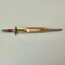 Load image into Gallery viewer, Vintage Swank Goldtone Red Glass Handle Sword Tie Bar Clip (3.5")
