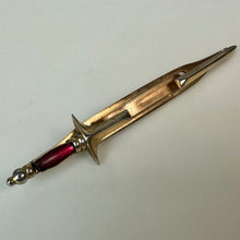 Load image into Gallery viewer, Vintage Swank Goldtone Red Glass Handle Sword Tie Bar Clip (3.5")
