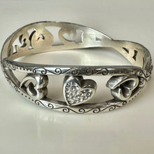Load image into Gallery viewer, Brighton Lovestruck Silver Plated Heart Cutout Clear Crystal Bangle Bracelet (7.5" Circumference)
