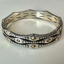 Load image into Gallery viewer, Brighton Two-Tone Plated Modern Geo Cutout Bangle Bracelet (7.5" Circumference)
