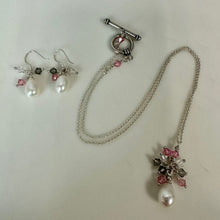 Load image into Gallery viewer, Sterling Baroque Pearl Crystal Bead Fringe Necklace &amp; Earrings Set (17,1")
