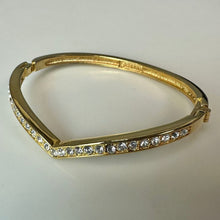 Load image into Gallery viewer, Vintage Napier Goldtone Rhinestone V-Shaped Hinged Bangle Bracelet
