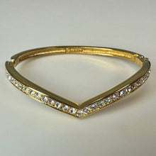 Load image into Gallery viewer, Vintage Napier Goldtone Rhinestone V-Shaped Hinged Bangle Bracelet
