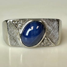 Load image into Gallery viewer, 10K White Gold Star Sapphire Diamond Ring sz 8.5 (4.4g)
