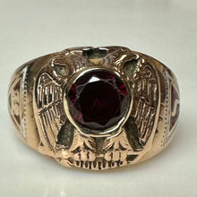 Load image into Gallery viewer, Antique 14K Gold Ruby Masonic Eagle Ring sz 10 (11.4g)
