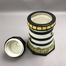 Load image into Gallery viewer, Ceramic Black/White Striped Lighthouse Cookie Jar (12")
