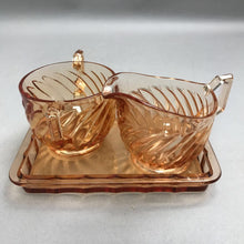 Load image into Gallery viewer, Pink Depression Glass Imperial Twisted Optic Cream/Sugar/Platter Set (7x4)
