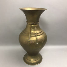 Load image into Gallery viewer, Vintage Hammered Brass Large Vase with Brass Rope Tassels (16")
