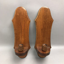 Load image into Gallery viewer, Set of 2 Vintage Wooden Wall Candle Sconces (15")
