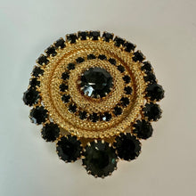 Load image into Gallery viewer, Vintage Freirich Goldtone Gray-Green Rhinestone Brooch Pin &amp; Clip Earrings Set (2, 0.75")
