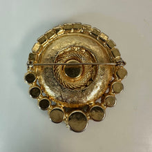 Load image into Gallery viewer, Vintage Freirich Goldtone Gray-Green Rhinestone Brooch Pin &amp; Clip Earrings Set (2, 0.75")
