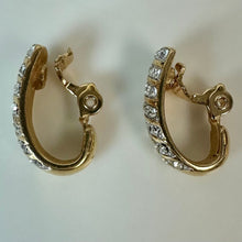Load image into Gallery viewer, Vintage Monet Goldtone Rhinestone Clip Earrings (1")

