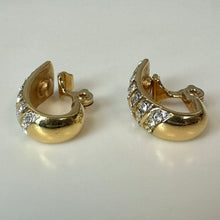 Load image into Gallery viewer, Vintage Monet Goldtone Rhinestone Clip Earrings (1")
