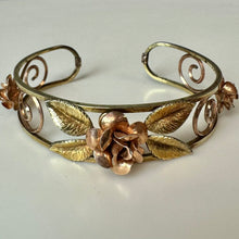 Load image into Gallery viewer, Vintage Krementz Goldtone Rose Cutout Cuff Bracelet
