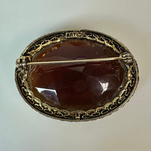 Load image into Gallery viewer, Vintage ART Goldtone Dark Amber Glass Stone Brooch Pin (1.75")

